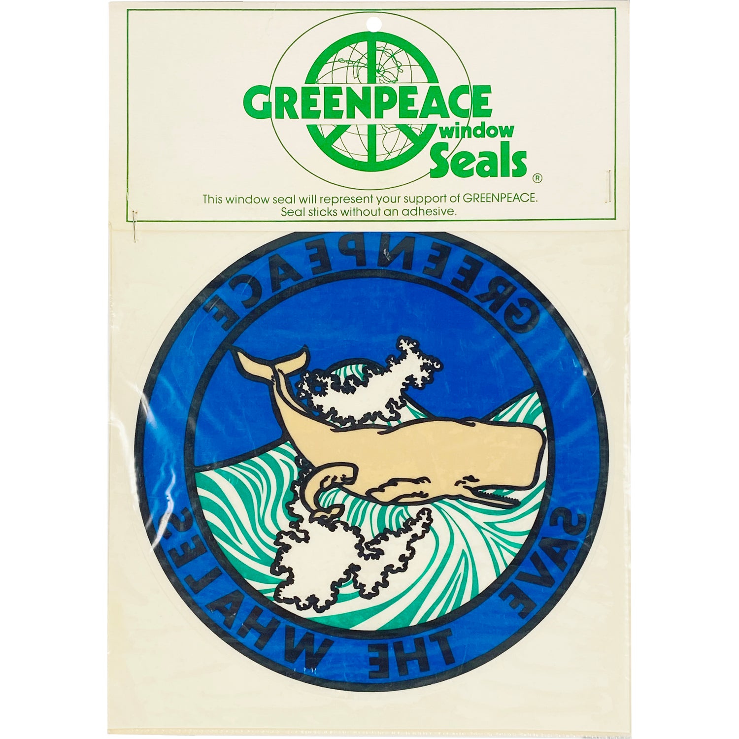 VINTAGE GREENPEACE SAVE THE WHALES WINDOW SEAL