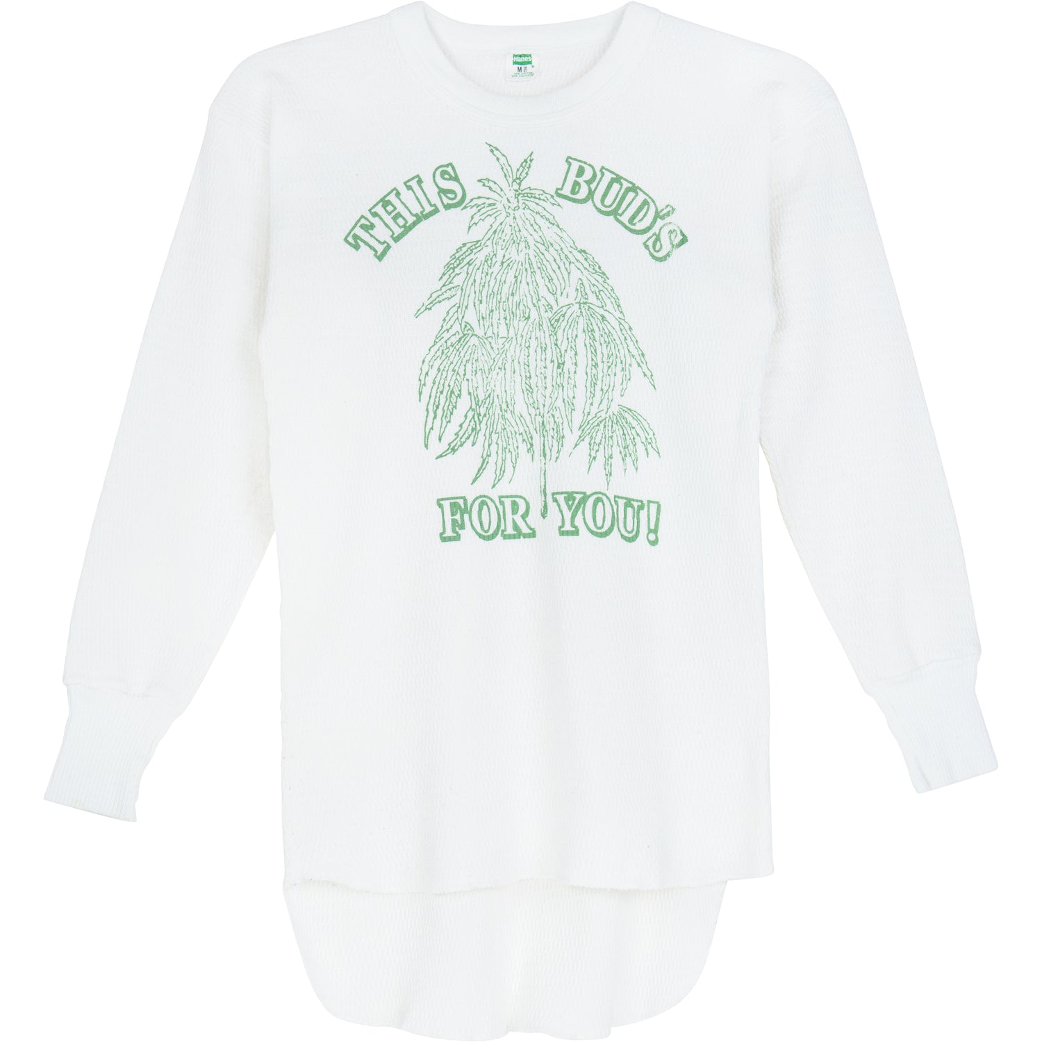 VINTAGE THIS BUDS FOR YOU THERMAL LONG SLEEVE TEE - WHITE - WEED - SIZE S