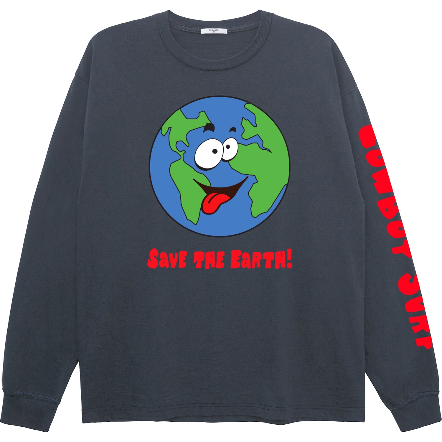 Cowboy Surf Save The Earth Long Sleeve Tee Washed Black - 100% Cotton - Made in USA by Rxmance